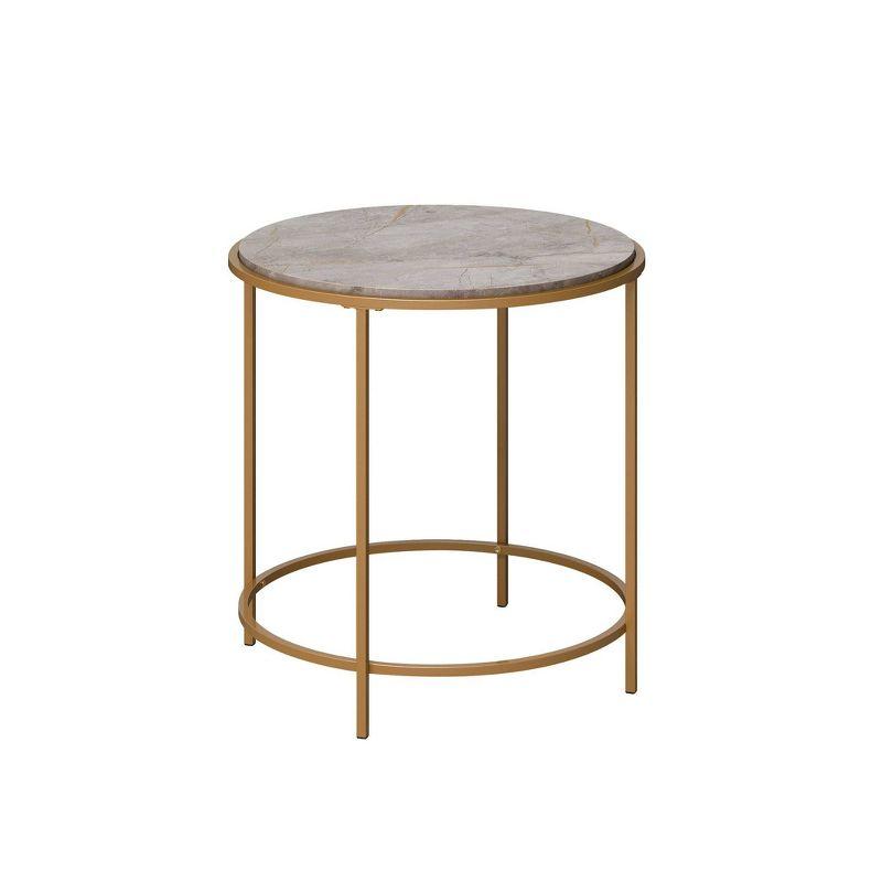 Lux Deco Stone and Satin Gold Round Metal Side Table