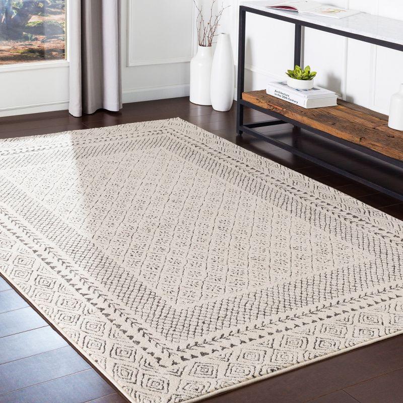 Gray and Cream Rectangular Stain-Resistant Area Rug