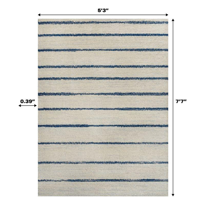 Cream and Navy Stripe Synthetic 4' x 6' Area Rug