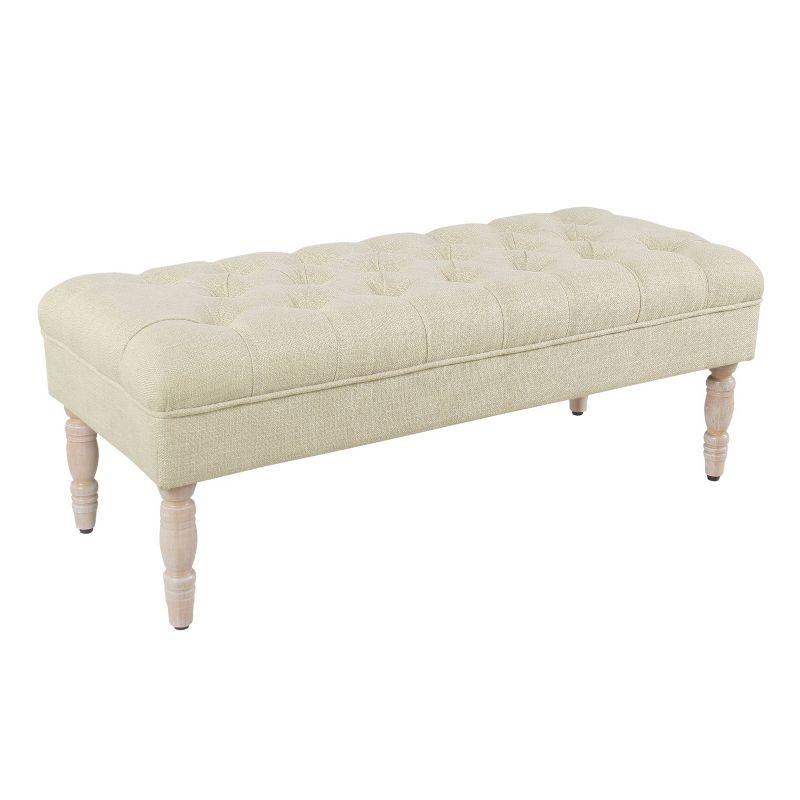 Versatile Cream Woven Tufted Bench with Natural Wood Legs