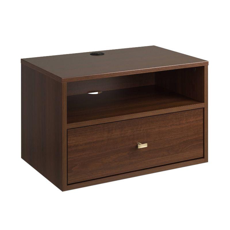 Cherry Laminated Floating Nightstand with Drawer and Open Shelf