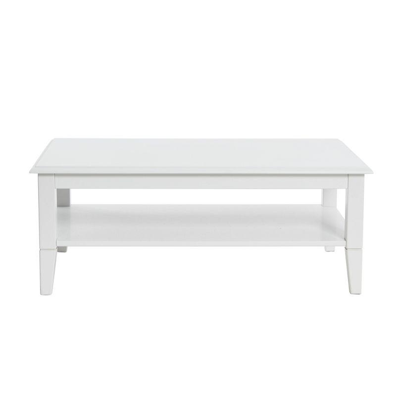 Storied Home Pleasantville Coffee Table with Storage Shelf and Solid Wood Legs White: Country Style, Engineered Top