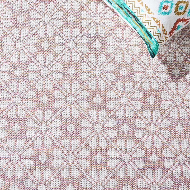 Light Pink Multi Square Hand-Knotted Synthetic Area Rug