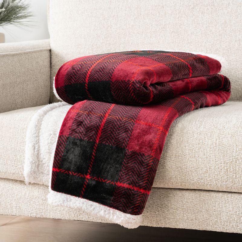 PAVILIA Fleece Plush Microfiber Throw Blanket for Couch, Sofa and Bed, Reversible, Plaid Red/Twin - 60x80