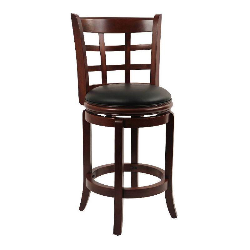 Kyoto 24" High Back Swivel Counter Stool in Cherry with Black Leather