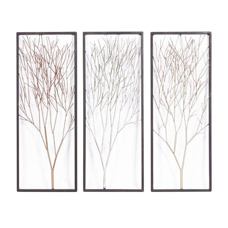 Metal Tree Branch Wall Decor with Black Frame Set of 3 Black - Olivia & May