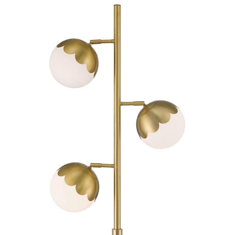 360 Lighting Kelowna Mid Century Modern 67" Tall Standing Floor Lamp Skinny Tree 3-Light Gold Metal Antique Brass Finish Living Room Globe White Shade