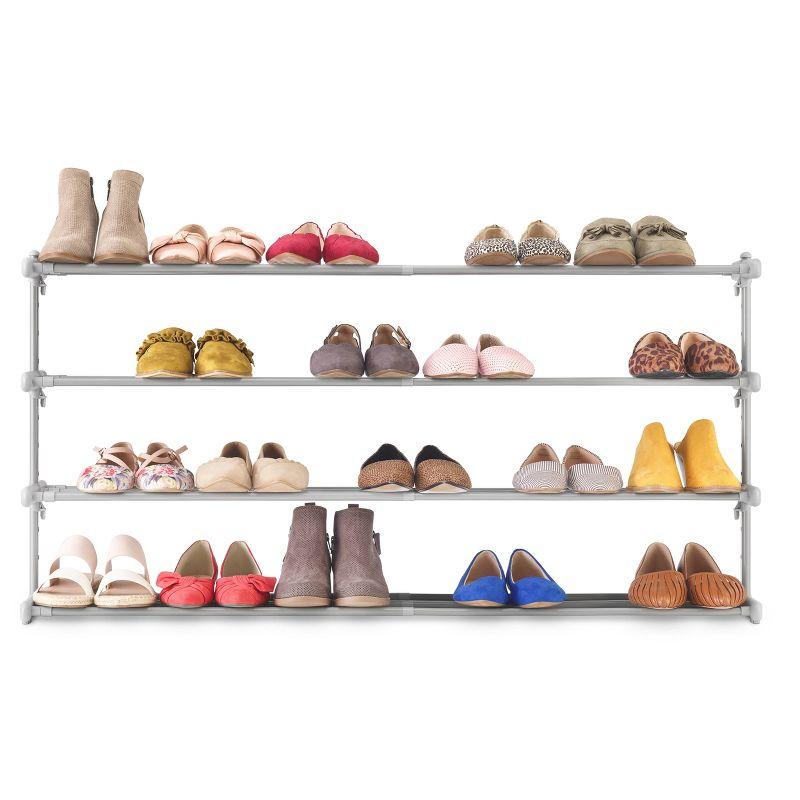 Whitmor 4 Tier Extendable Shoe Rack Gray: Steel Frame, Holds 24 Pairs, Freestanding, 45.67" W x 21.85" H x 9.25" D