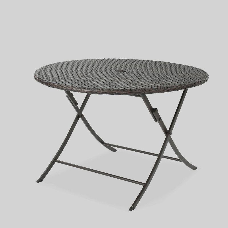 Riad Round Brown Wicker Foldable Outdoor Dining Table