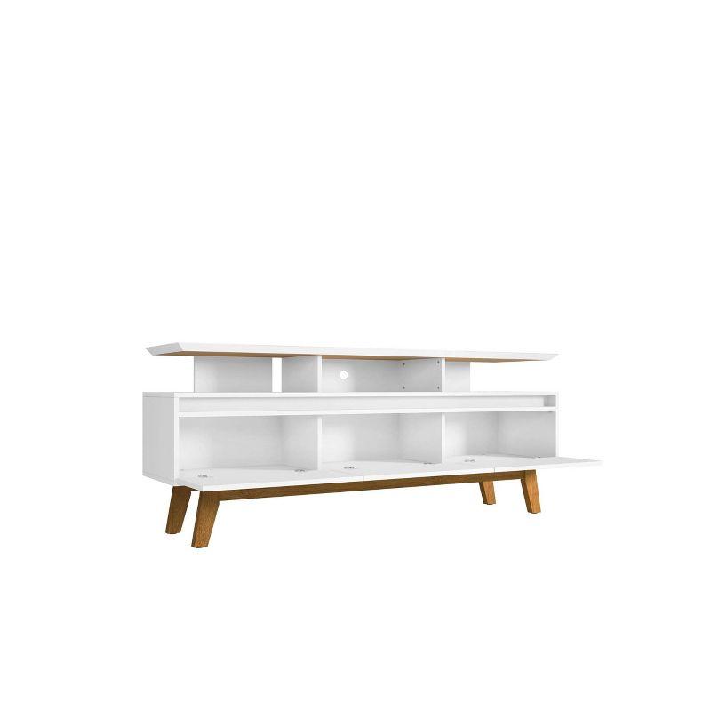 Mid-Century Modern White TV Stand with Open & Concealed Storage, 70.86"