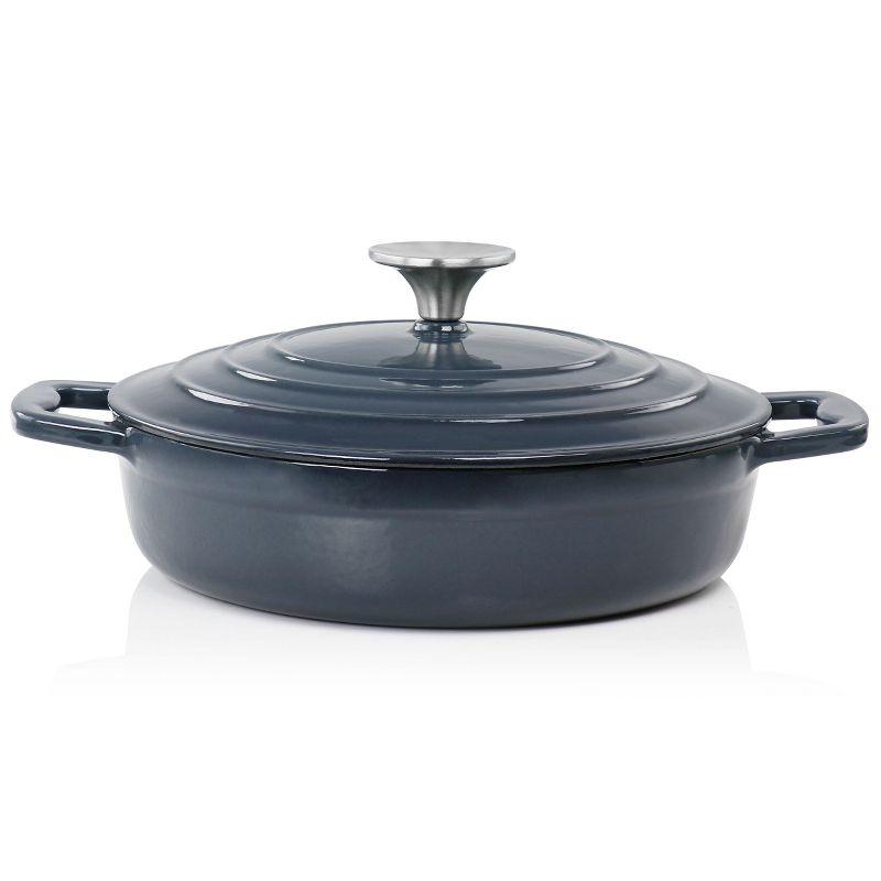 MegaChef 2 Quart Round Enameled Cast Iron Braiser Pan in Dark Blue