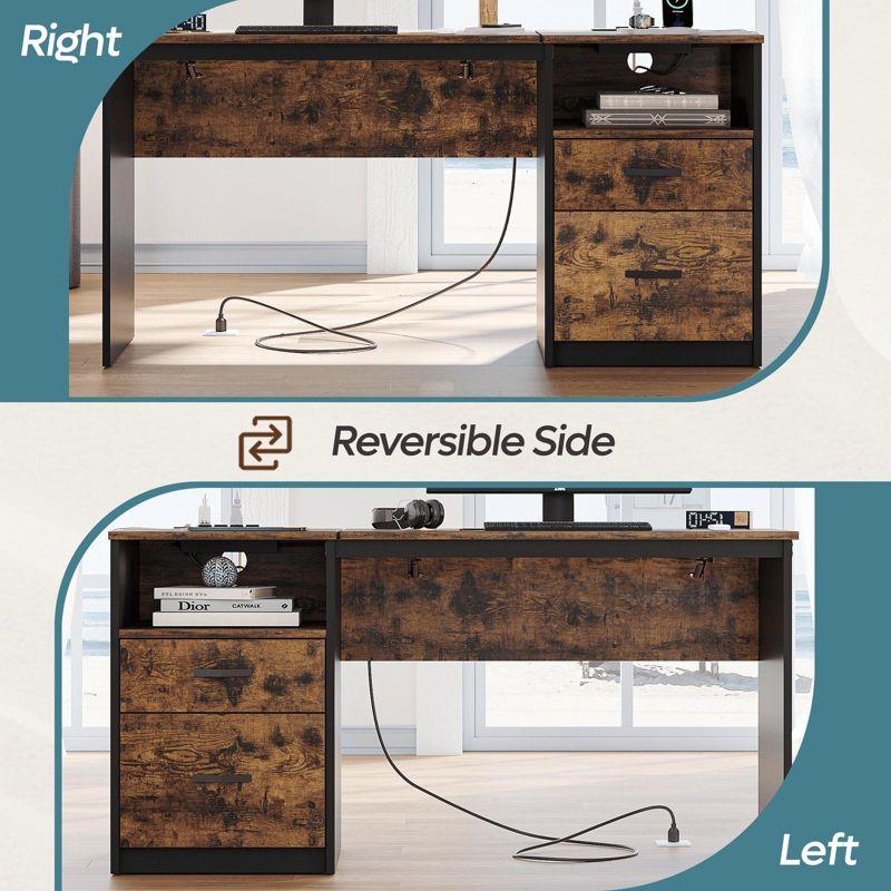 Bestier 60 Inch Home Office Desk with Power OutLets Rustic Brown