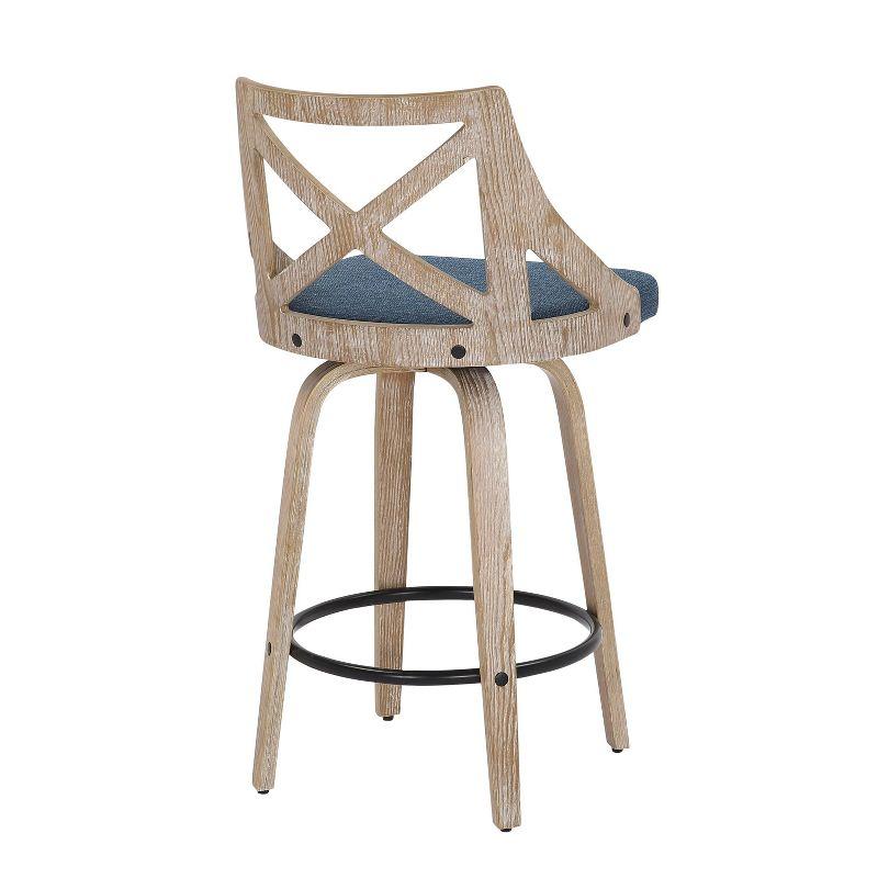 Set of 2 Charlotte Counter Height Barstools White Washed Wood/Blue - LumiSource: Elegant X-Back, Swivel Seat