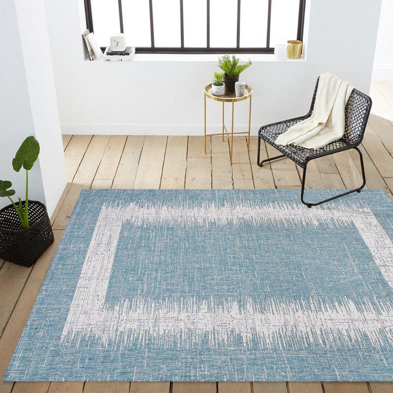 3'x5' Scandi Minimalist Border Indoor/Outdoor Area Rug, Aqua/Ivory - JONATHAN Y