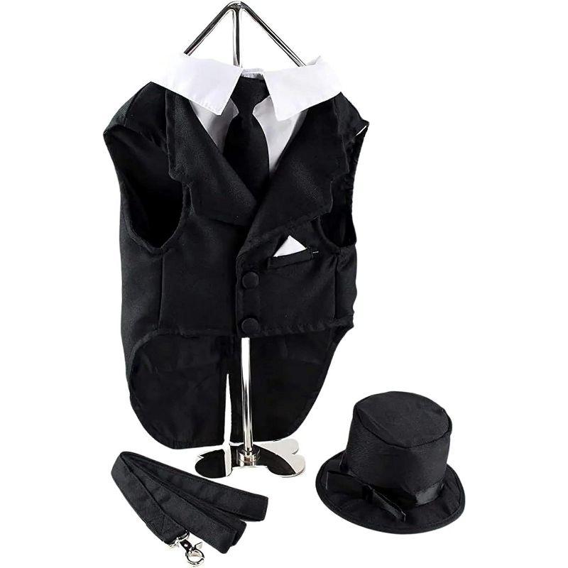 Midlee Dog Tuxedo Wedding Suit- Black Top Hat & Leash (5XL)