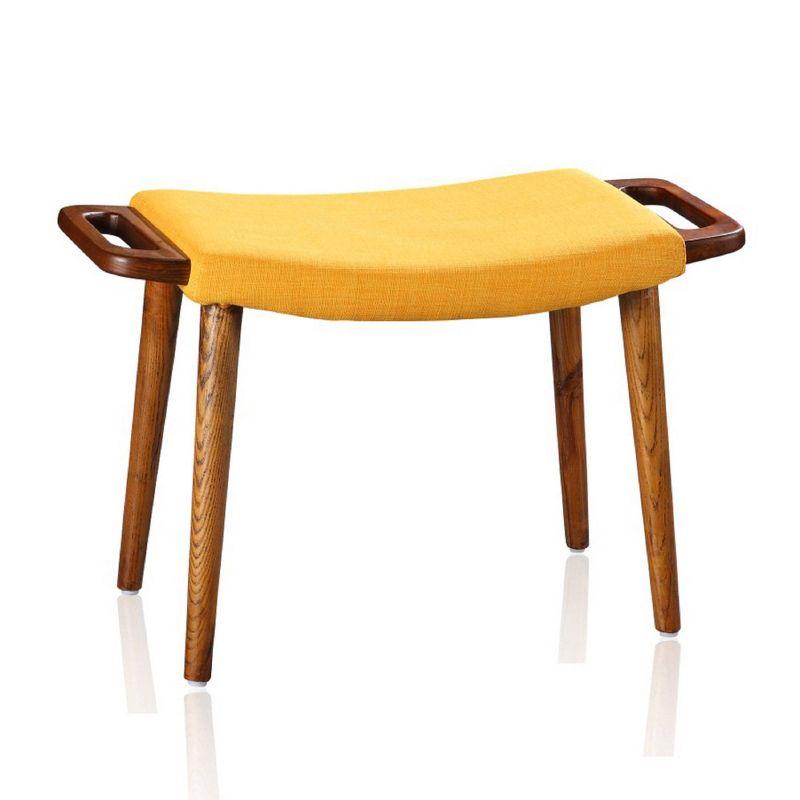 Manhattan Comfort Geta Ottoman Yellow: Upholstered Linen Footstool, Padded Seat, Ash Wood Legs
