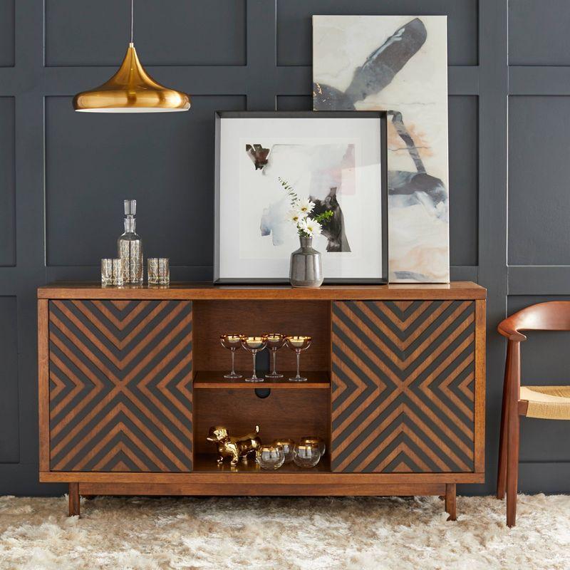 Lifestorey Mason Mid Century Modern 2 Sliding Door Buffet Tobacco Brown/Black: Mid-Century Storage, Sliding Doors, Adjustable Shelves