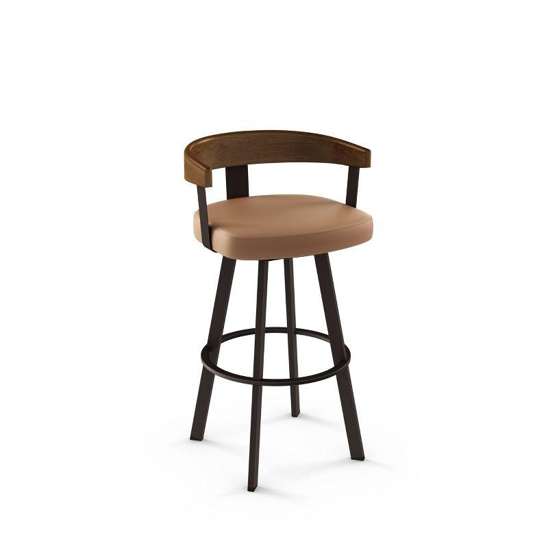 Amisco Lars Upholstered Barstool Caramel/Dark Brown: Faux Leather, Steel Frame, 30" Seat Height