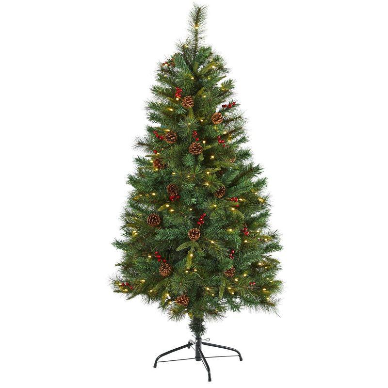 5ft Green Pine Artificial Christmas Tree with LED Lights and Pine Cones