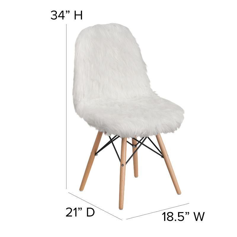 Retro Chic White Faux Fur Accent Chair with Beechwood Base