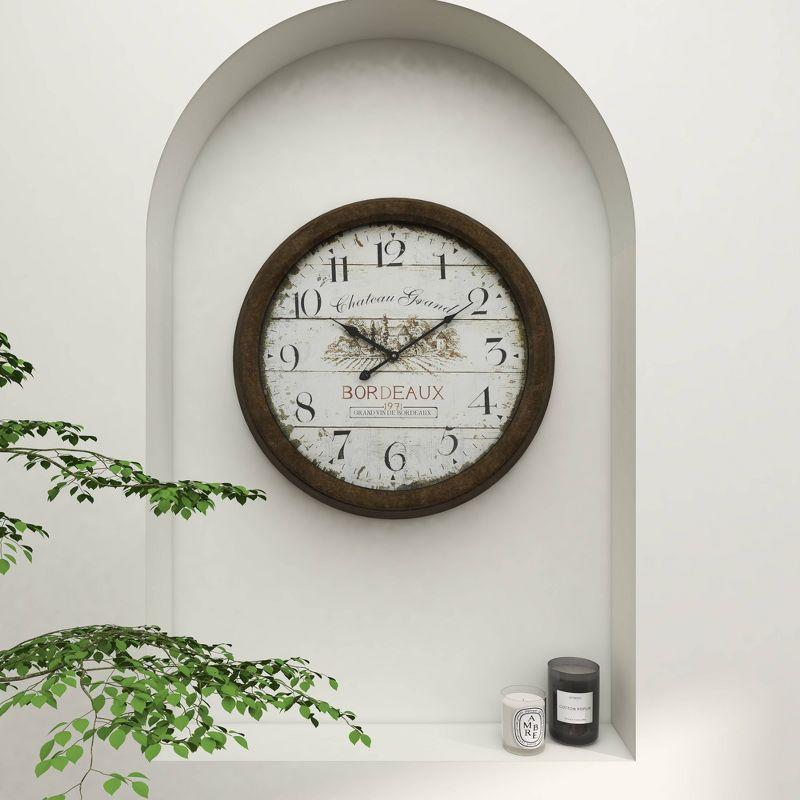 Vintage 23'' White and Brown Metal Wall Clock