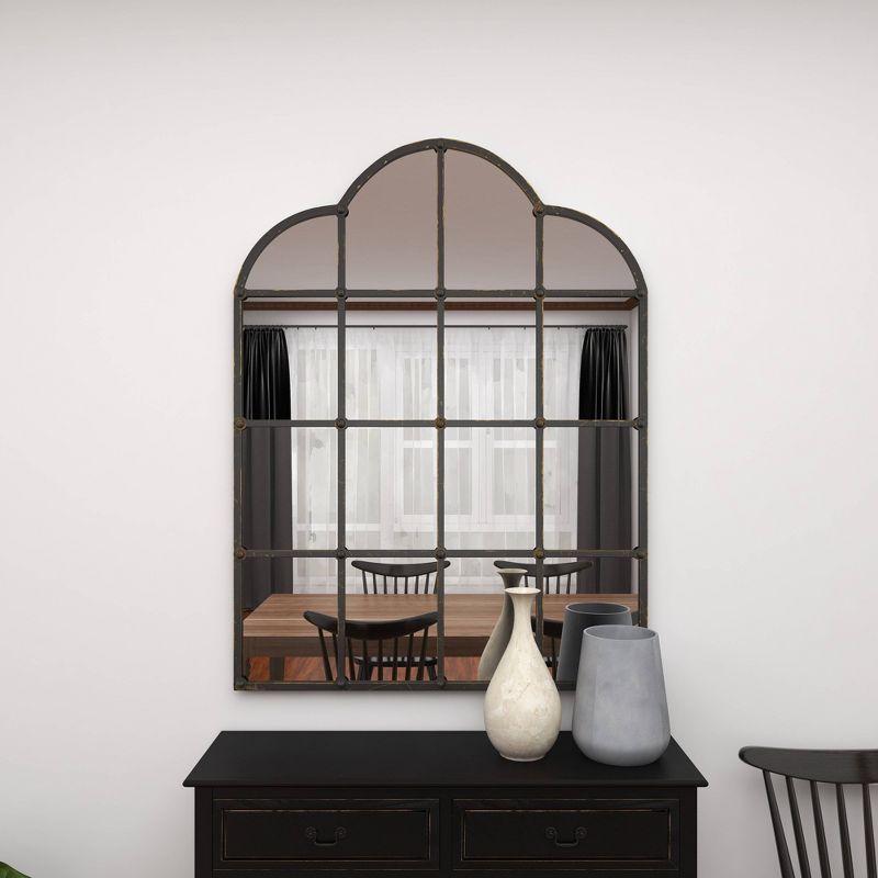 Metal Window Pane Inspired Wall Mirror with Arched Tops and Studs Black - Olivia & May