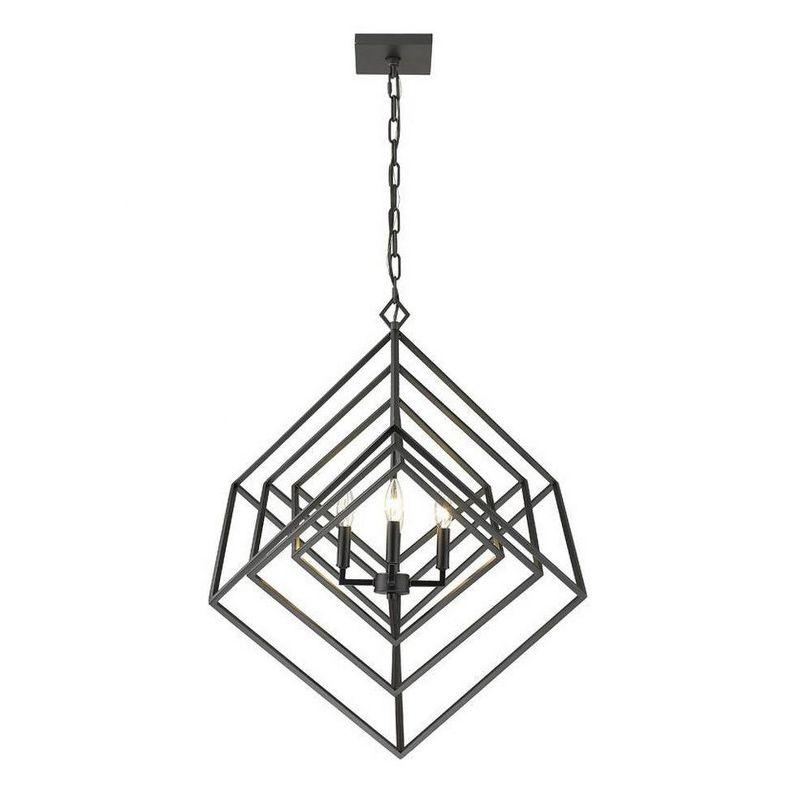 Matte Black Geometric Steel 4-Light Chandelier