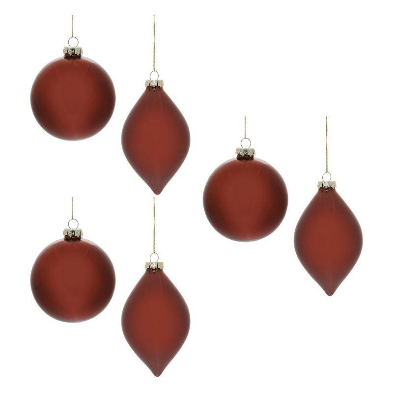 Melrose Red Glass Ball and Teardrop Ornaments Set of 6