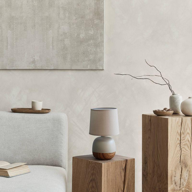 Petite Light Wood and Gray Ceramic Table Lamp