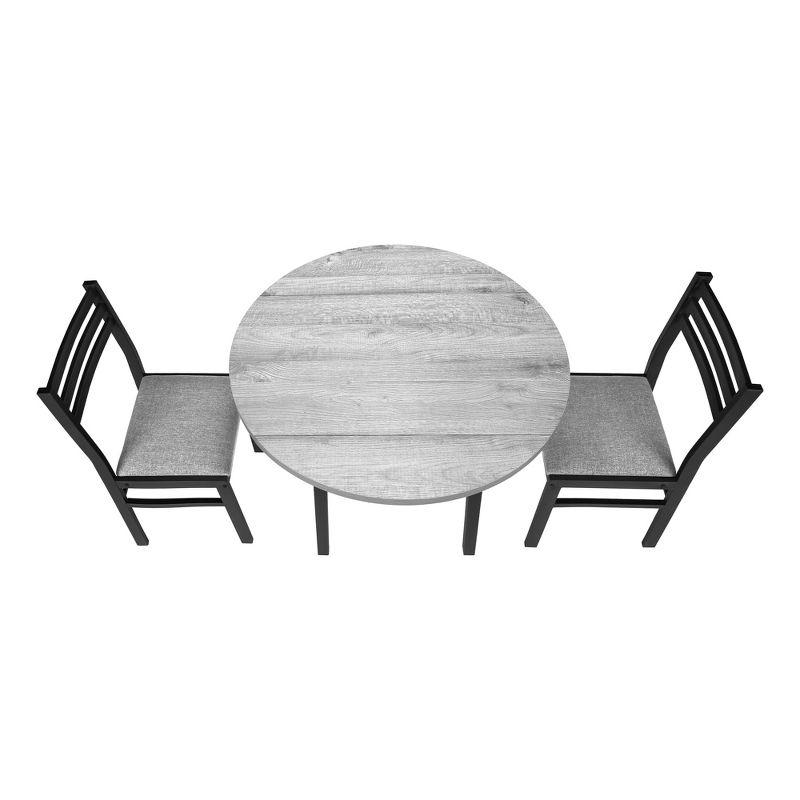 Monarch Specialties Dining Table Set 3pcs Set Small 35 inch Drop Leaf Kitchen Black Metal Grey Laminate Contemporary Modern