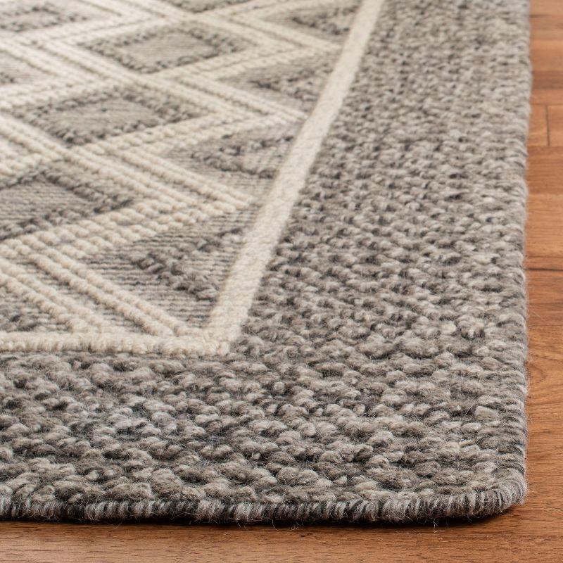 Ivory and Grey Handwoven Wool Geometric Runner Rug