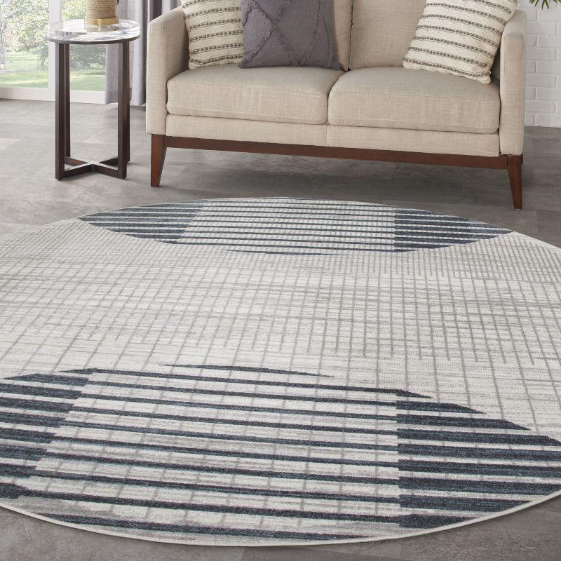 Nourison Astra Machine Washable Semi Circles Mid-Century Modern Indoor Rug Ivory Blue 5'3"xRound