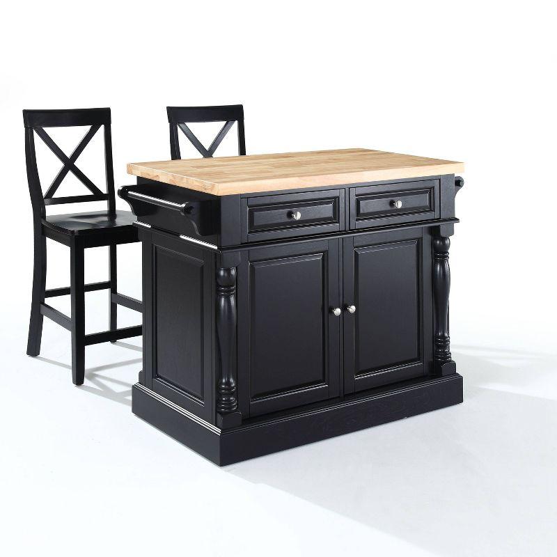 Oxford 50'' Black Solid Wood Kitchen Island Set with X-Back Stools