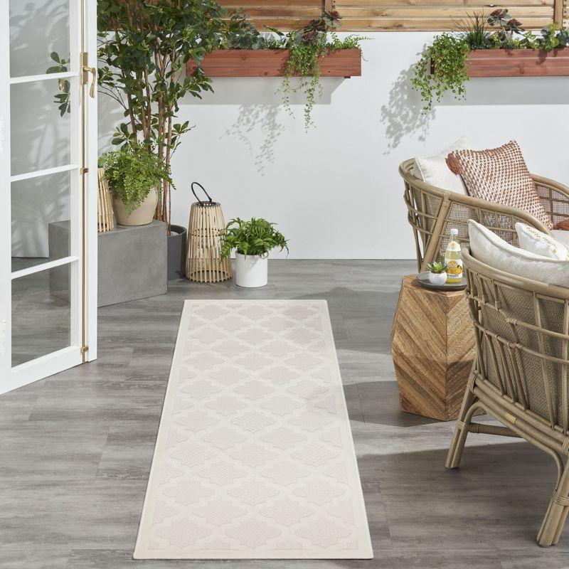 Nourison Trellis Outdoor Runner Rug Ivory White 2' x 6'