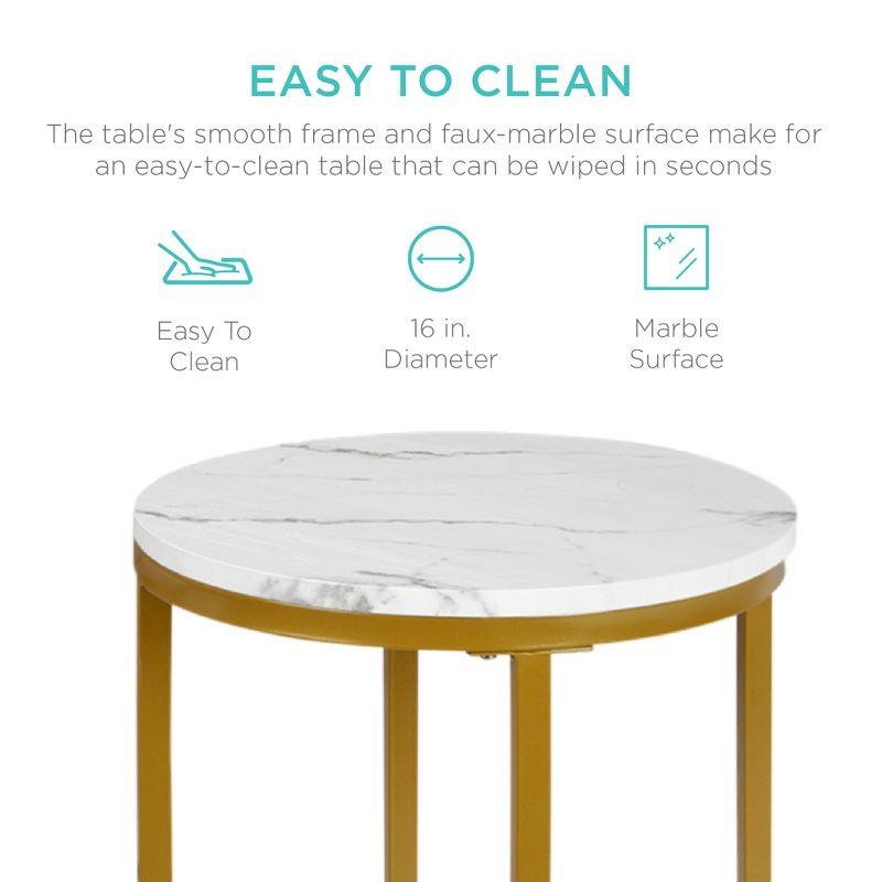 Elegant Round Faux Marble Side Table with Bronze Metal Frame