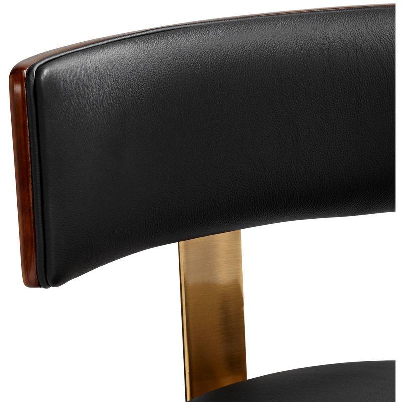 Studio 55D Walnut Bar Stool Brown 25 1/2" High Mid Century Black Leather with Backrest for Kitchen Counter Height Island