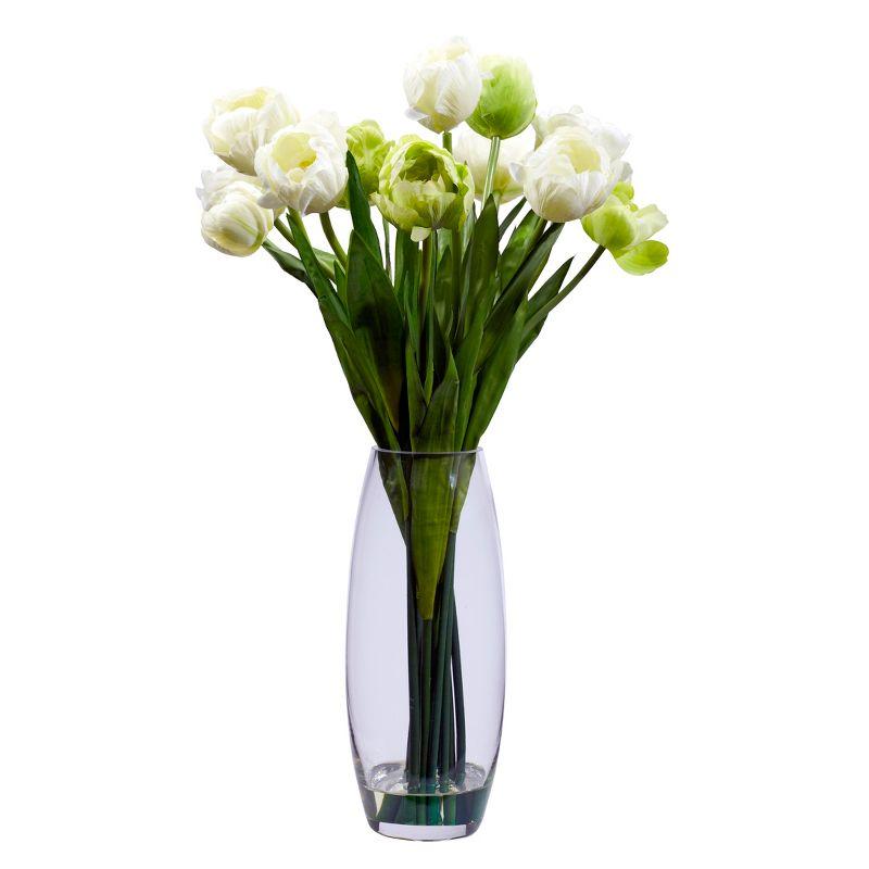 Elegant Outdoor Tulip Tabletop Arrangement in Clear Vase