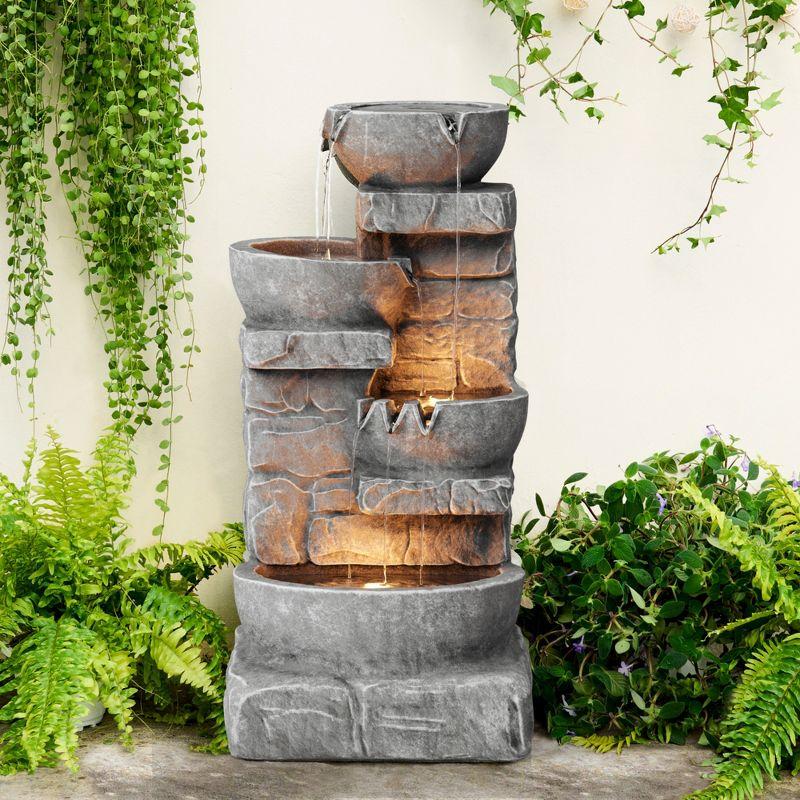 Teamson Home 33.25" Cascading Bowls & Stacked Stones LED Outdoor Water Fountain