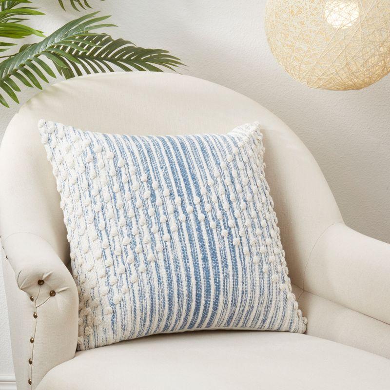 Artisan Woven Blue and White Cotton Throw Pillow Cover