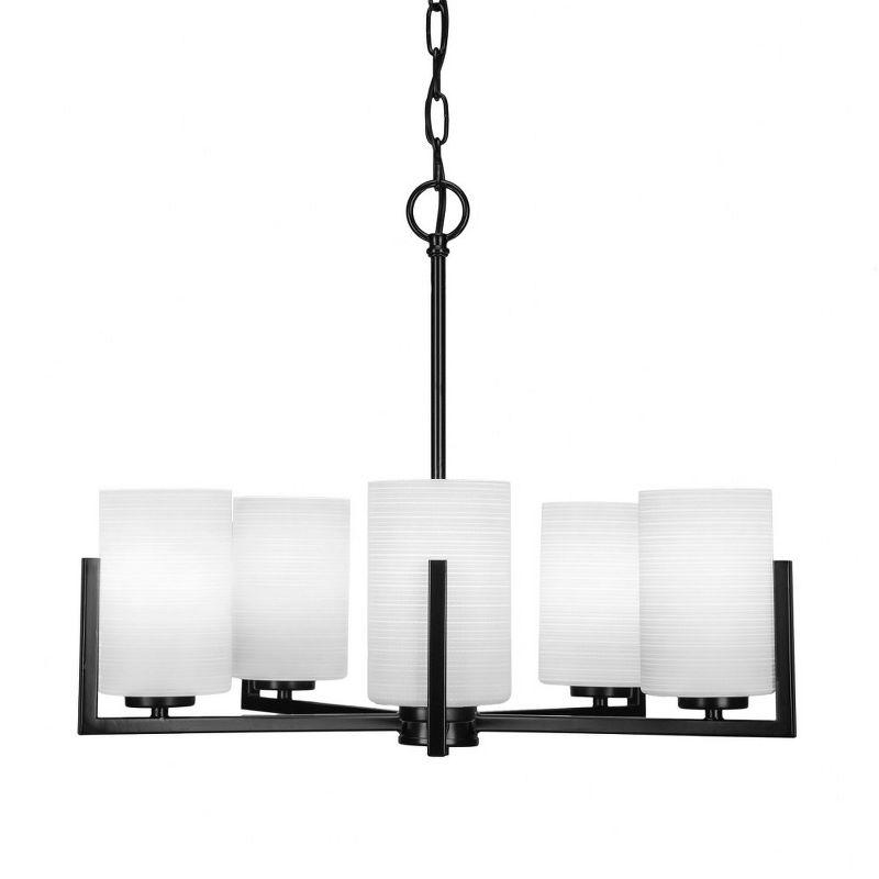 Atlas Matte Black 5-Light Chandelier with White Matrix Glass