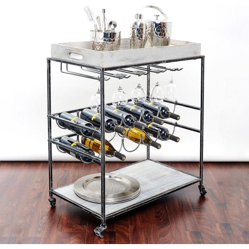 Old Dutch International Avalon Wine/Serving Cart 28" x 16" x 32" Antique Pewter, Barnwood Gray Stained Rubberwood 612BP