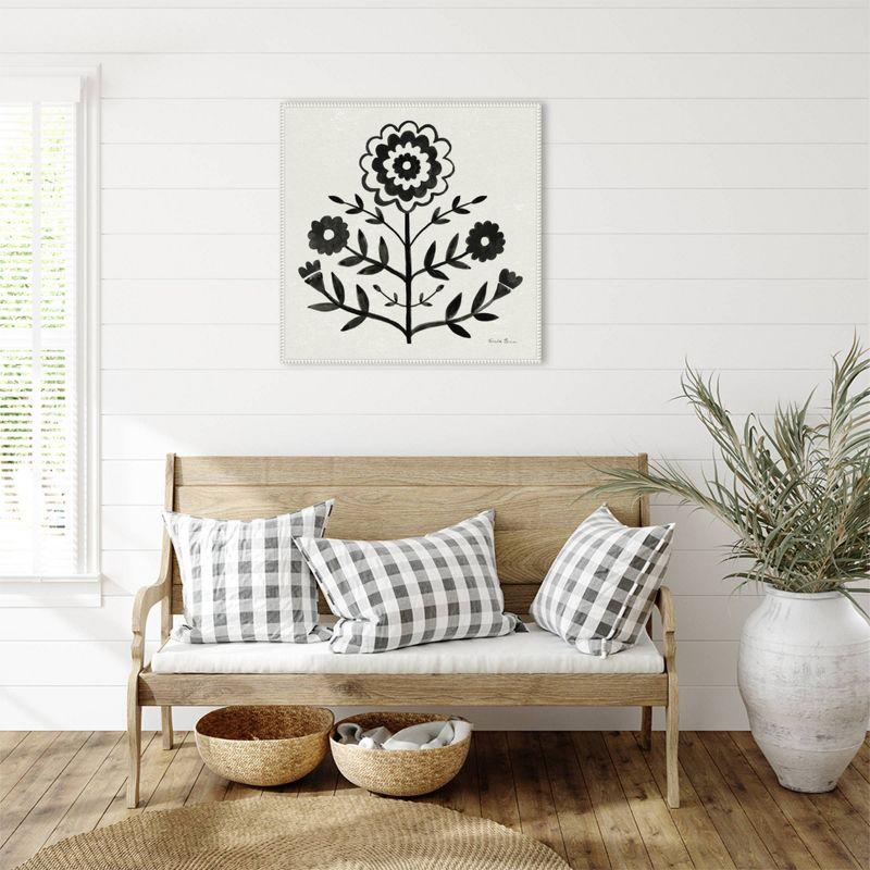 30"x30" Garden Folk Flowers I Black by Farida Zaman Framed Canvas Wall Art Print White - Amanti Art: Modern Botanical Lithograph