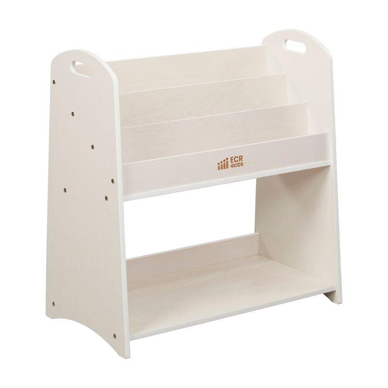 White Wash Birch 3-Shelf Kids Book Display with Handles