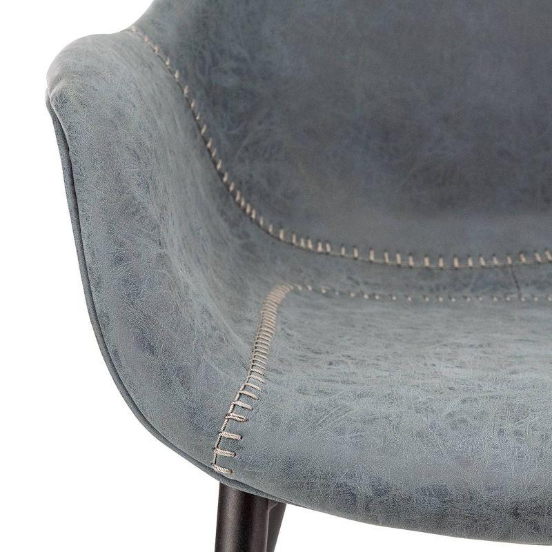 LeisureMod Markley Leather Dining Arm Chair With Metal Legs Set of 4 in Peacock Blue