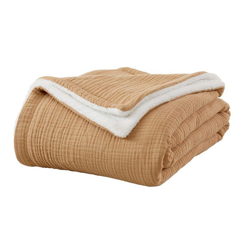 Beige Cotton Muslin Fleece Reversible Throw Blanket