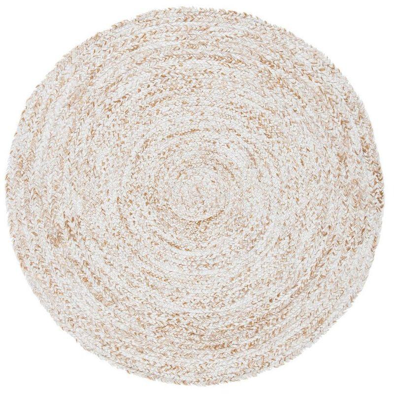 Ivory Synthetic 6' Round Braided Reversible Area Rug