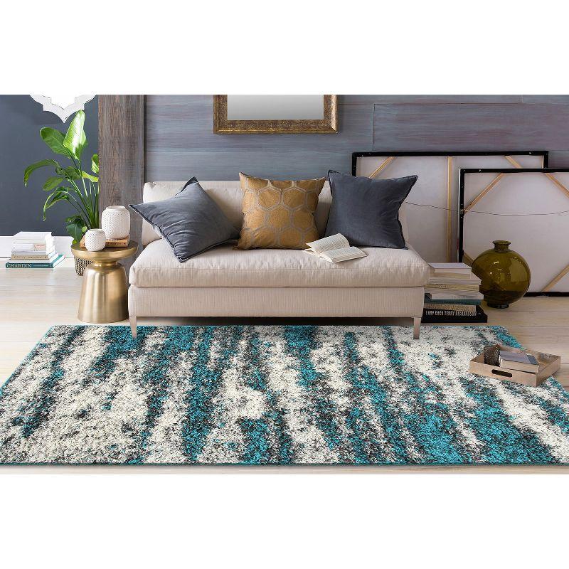 World Rug Gallery Modern Abstract Design Plush Shag Area Rug - Turquoise 5' x 7'