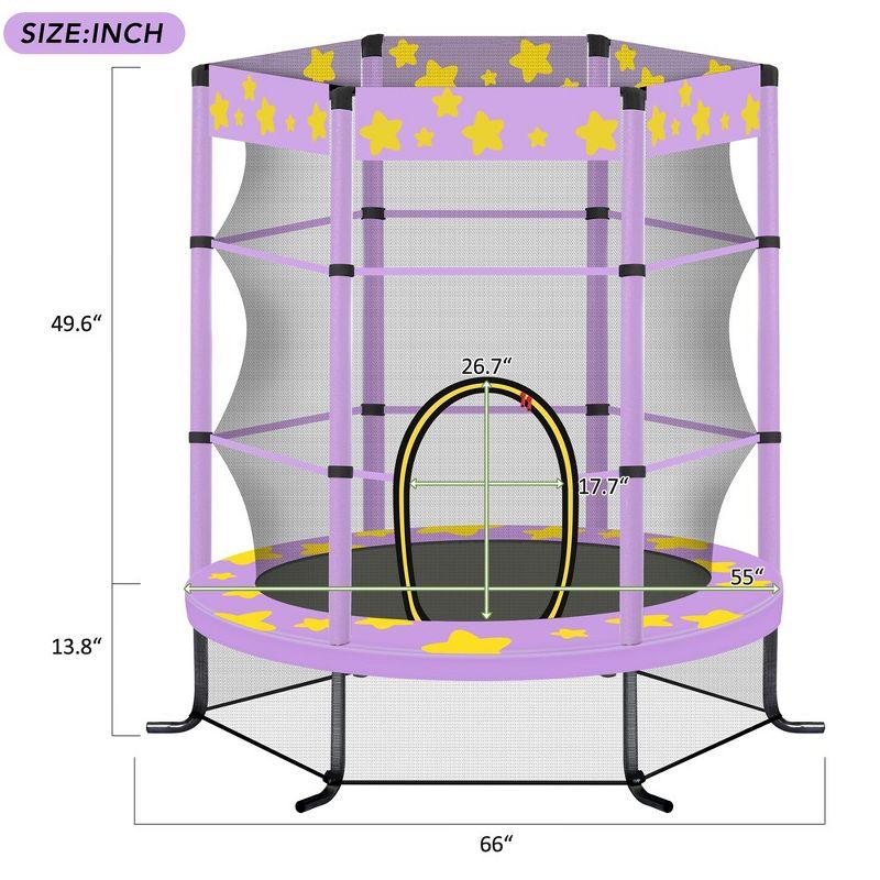 55 Inch Purple Kids Trampoline with Safety Enclosure Net