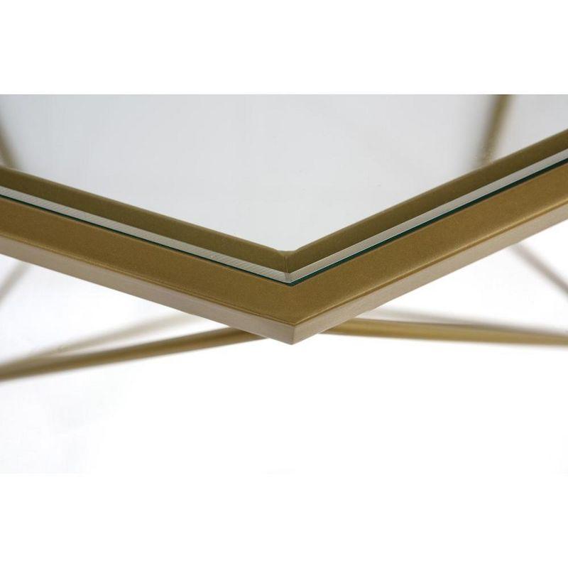 LeisureMod Malibu Modern 29" Wide Octagon Glass Top Coffee Table With Iron Base in Gold