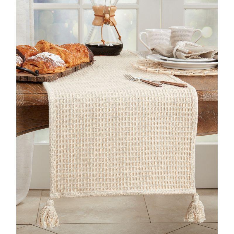 Saro Lifestyle Cotton Table Runner With Waffle Weave Design, Beige, 16" x 72"